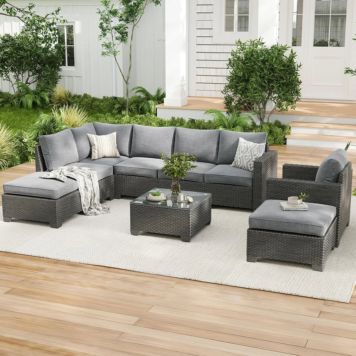 Patio Sectional Sofa Set with Ottoman