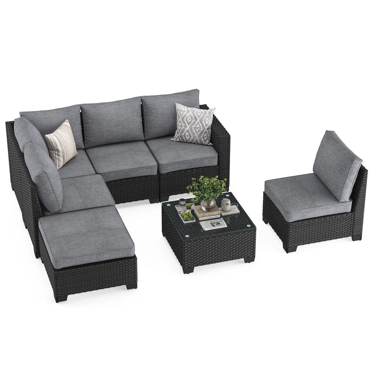 Patio Sectional Sofa Set with Ottoman