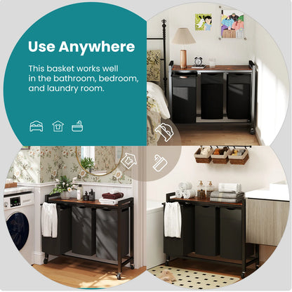 36-Inch Rolling Laundry Sorter Cabinet