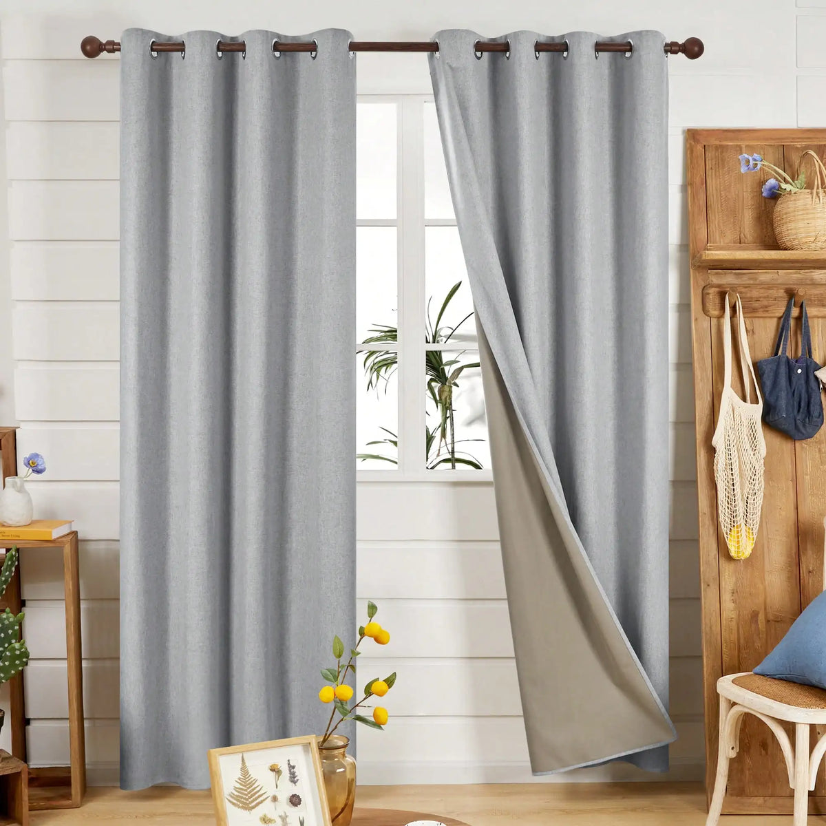 Set of 2 52-Inch Faux-Linen Blackout Curtains