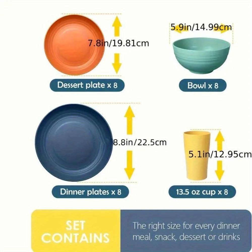 32-Piece Wheat Straw Dinnerware Set for 8