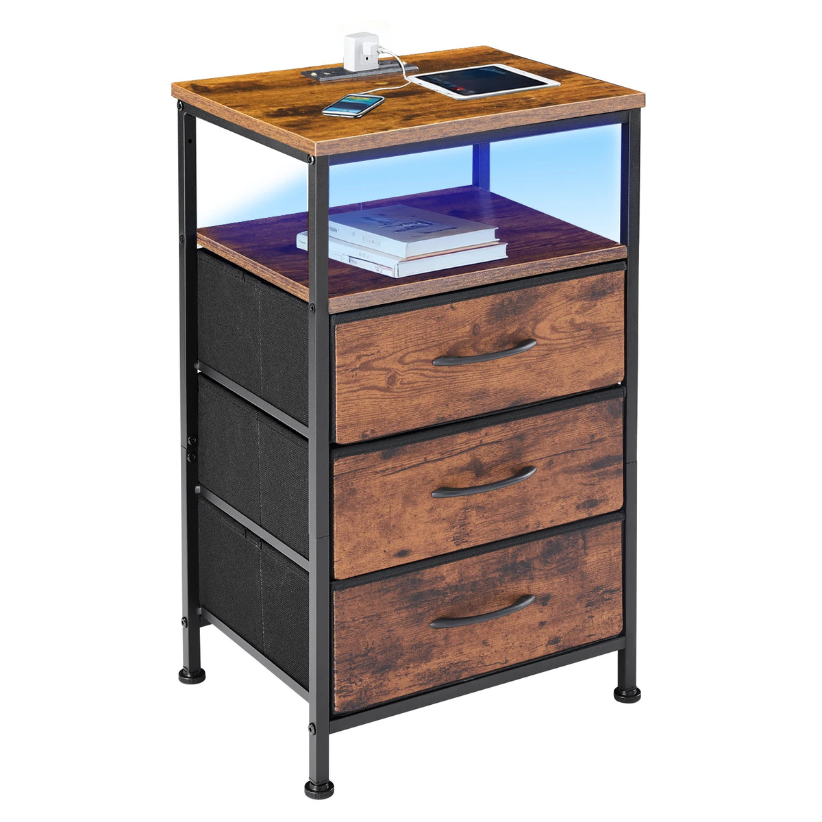 Three-Drawer Nightstand with Charging Station