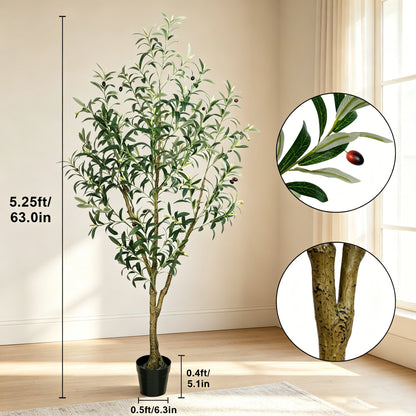5.25–7.10-Foot Faux Olive Tree with Black Pot