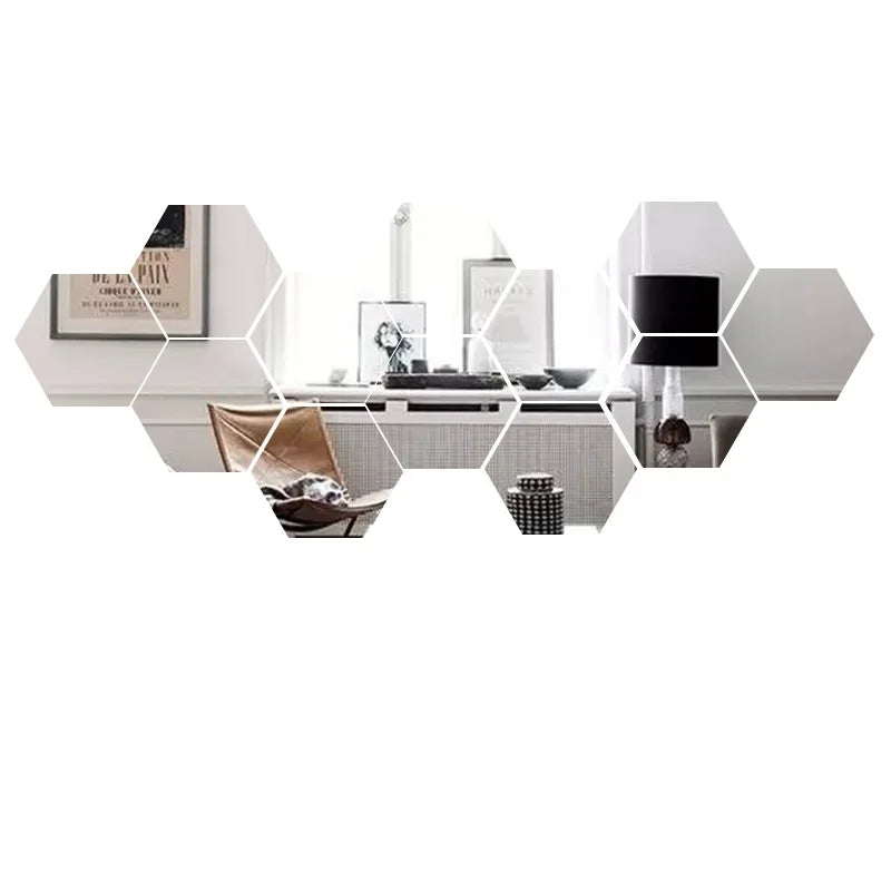 Set of 6/12 Hexagonal Mirror Wall Decals