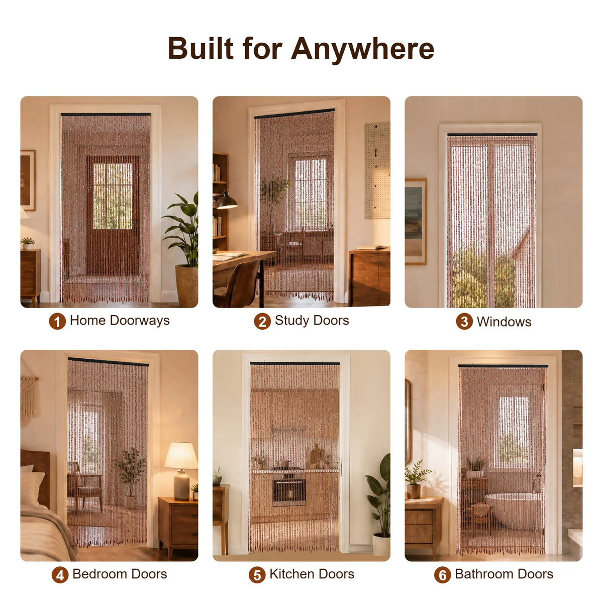 78.7 x 35.4-Inch Bamboo Beaded Door Curtain