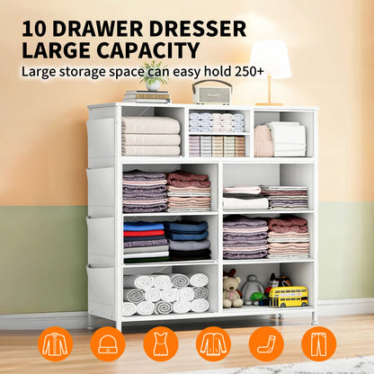 10-Drawer Fabric Storage Cabinet with Side Pocket