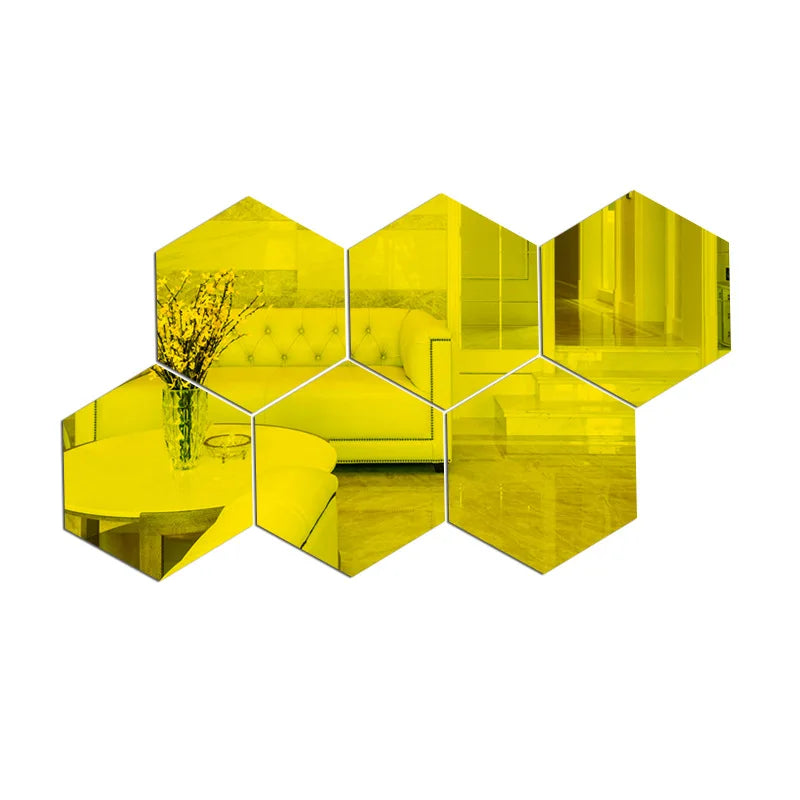 Set of 6/12 Hexagonal Mirror Wall Decals