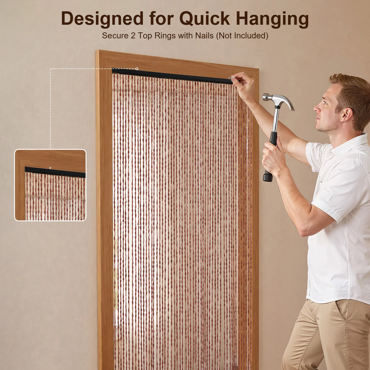78.7 x 35.4-Inch Bamboo Beaded Door Curtain