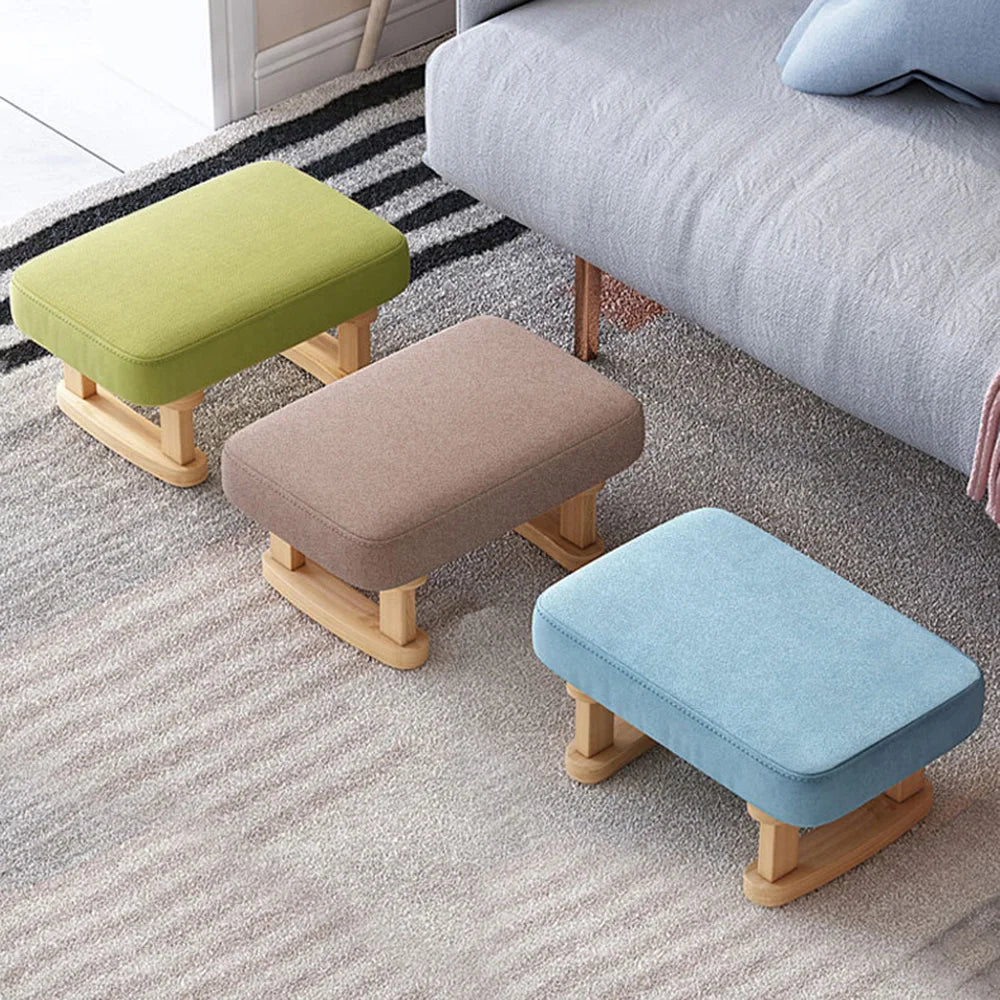 Solid Wood Rocking Footstool with Linen Cushion
