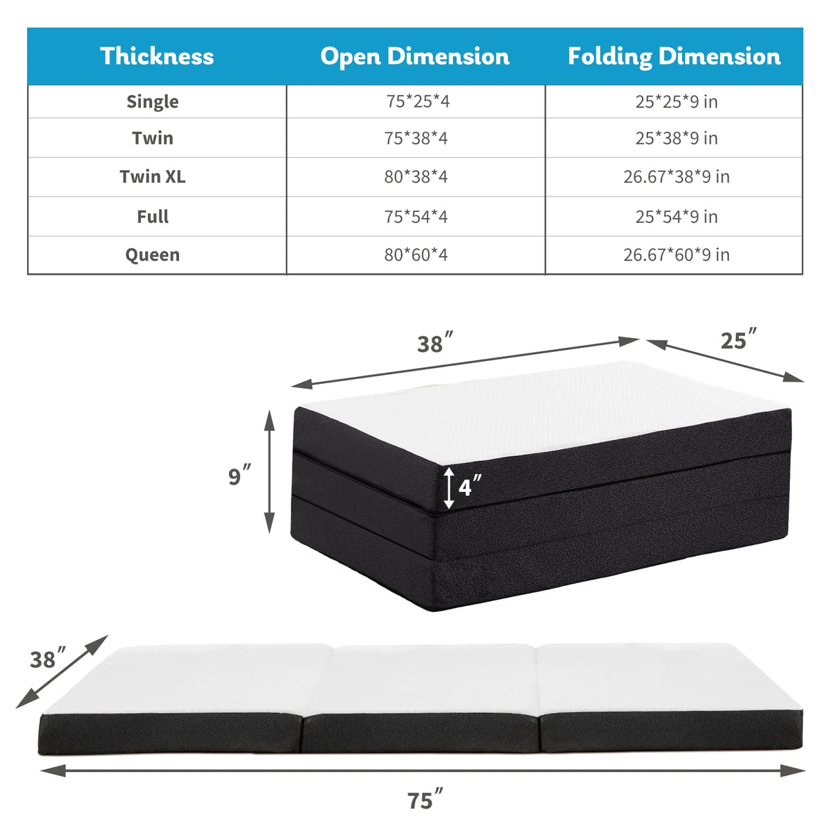 Tri-Fold Portable Floor Mattress