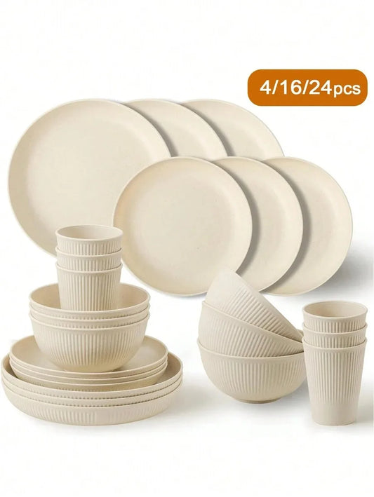 4/16/24-Piece Reusable Plastic Dinnerware Set
