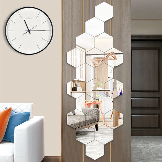 Set of 6/12 Hexagonal Mirror Wall Decals