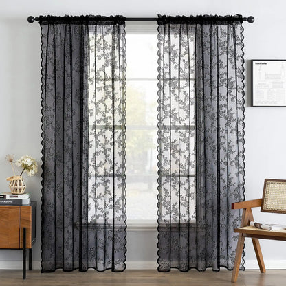 Vintage Embroidered Floral Lace Curtain Panel