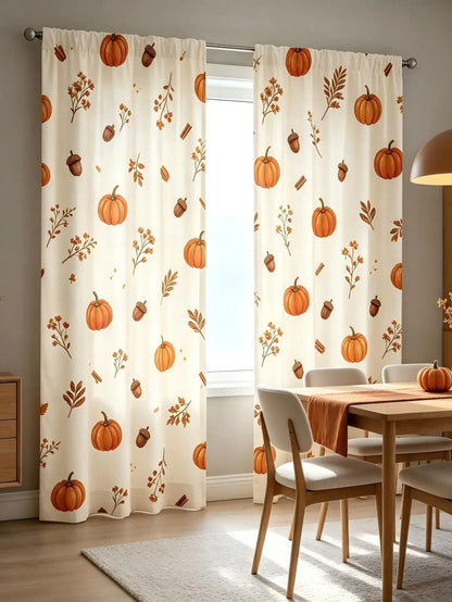 Set of 2 Pumpkin and Acorn Print Curtains
