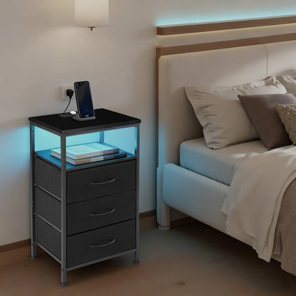 Three-Drawer Nightstand with Charging Station