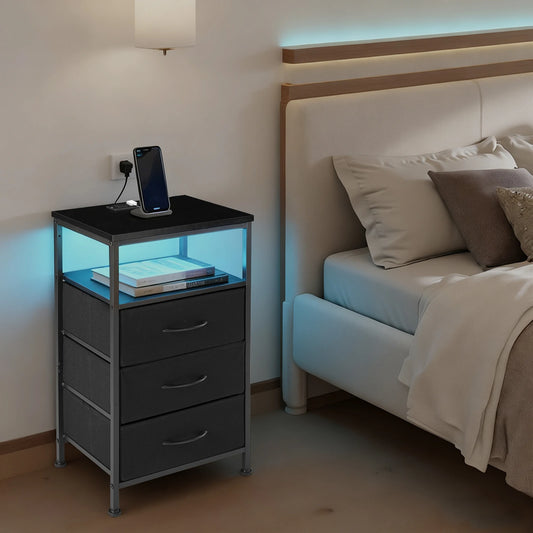Three-Drawer Nightstand with Charging Station