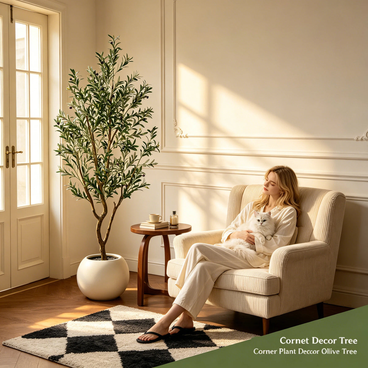 5.25–7.10-Foot Faux Olive Tree with Black Pot