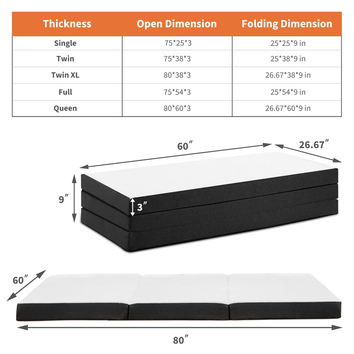 Tri-Fold Portable Floor Mattress