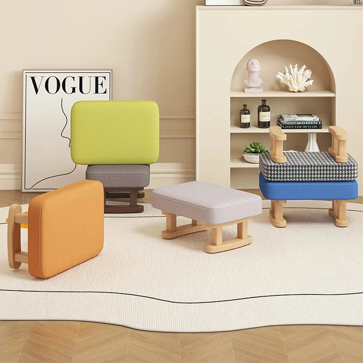 Solid Wood Rocking Footstool with Linen Cushion