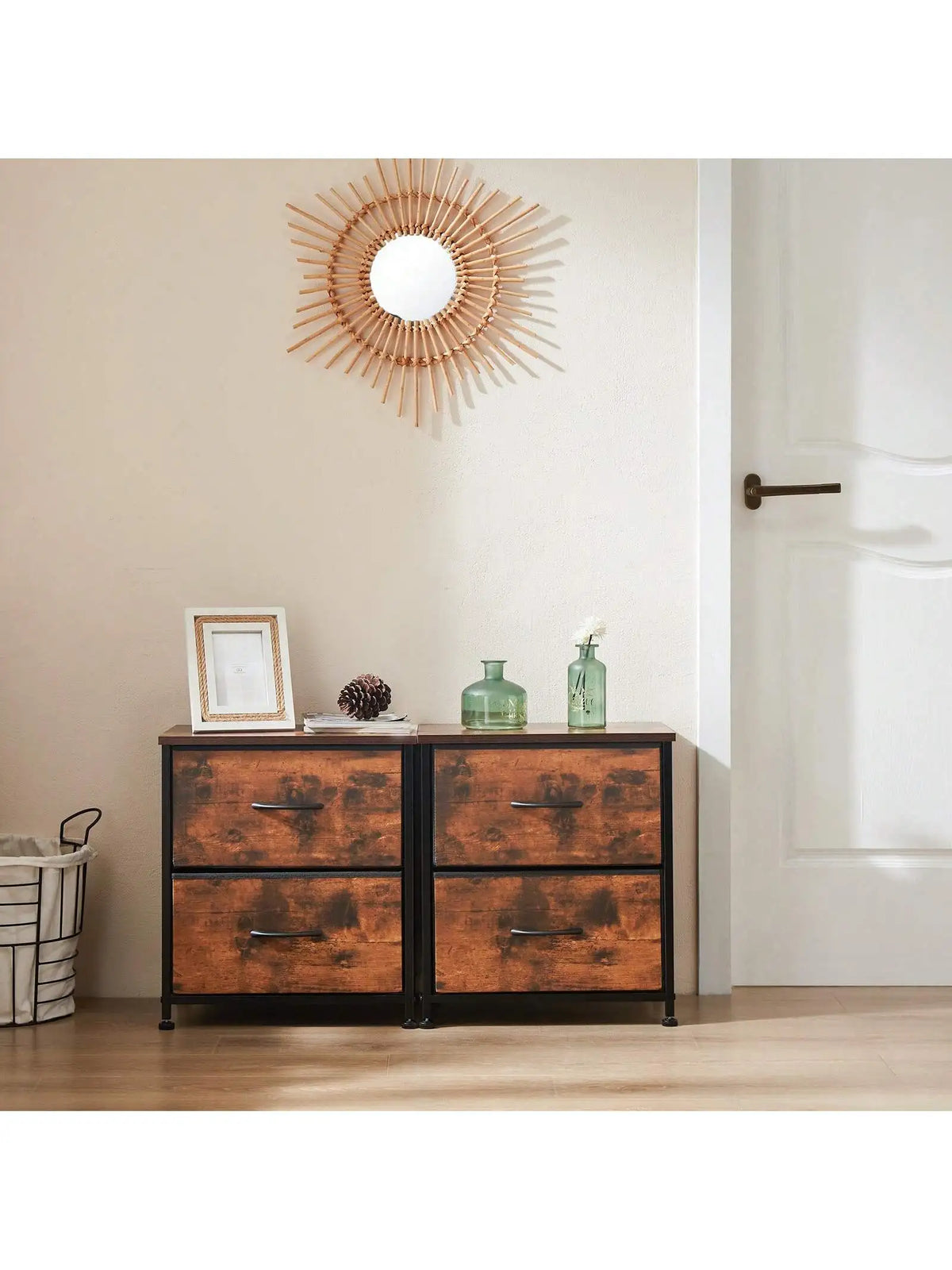 Set of 2 Two-Drawer Fabric Nightstands