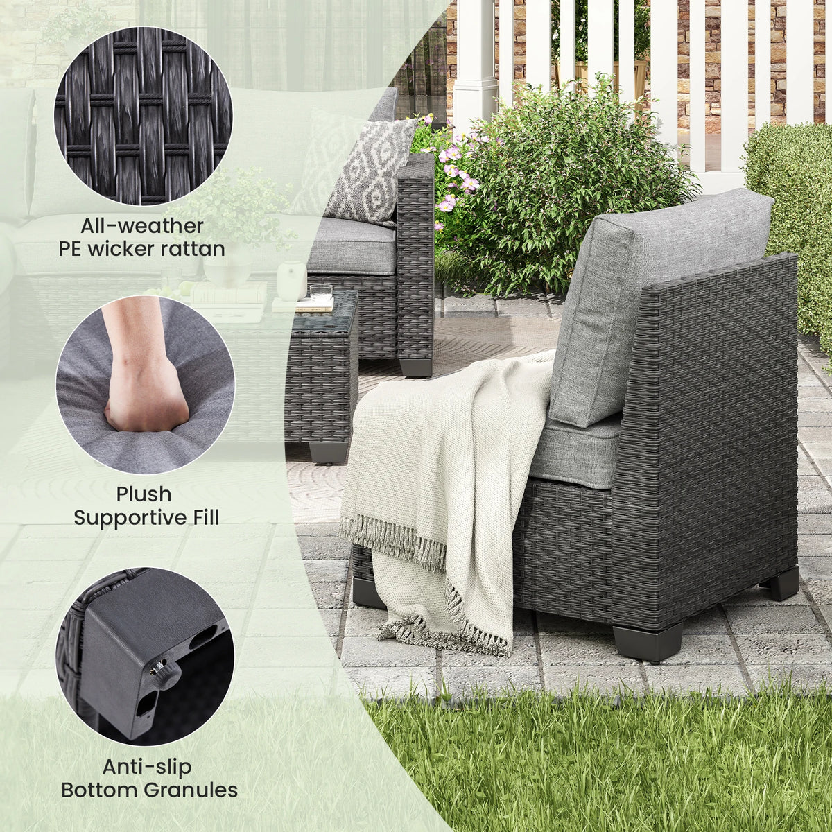 Patio Sectional Sofa Set with Ottoman