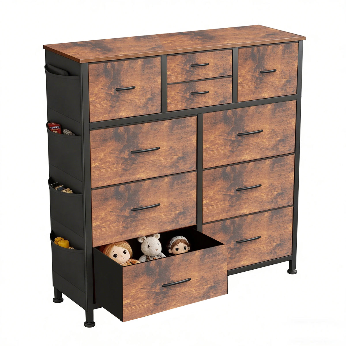 10-Drawer Fabric Storage Cabinet with Side Pocket