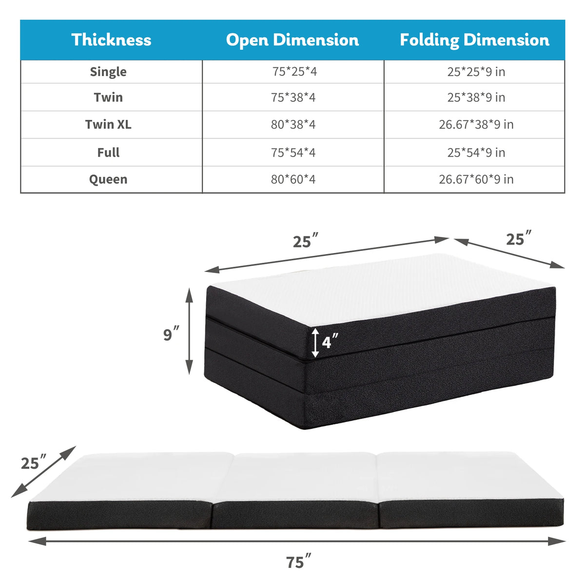 Tri-Fold Portable Floor Mattress