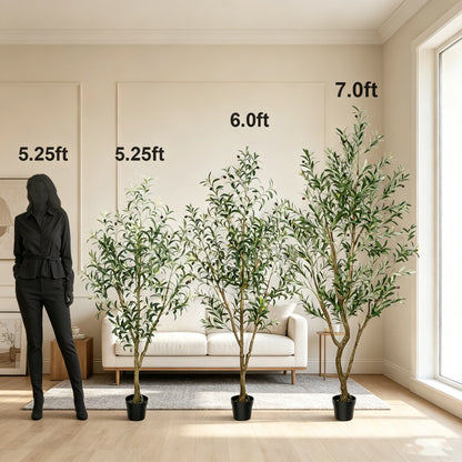 5.25–7.10-Foot Faux Olive Tree with Black Pot