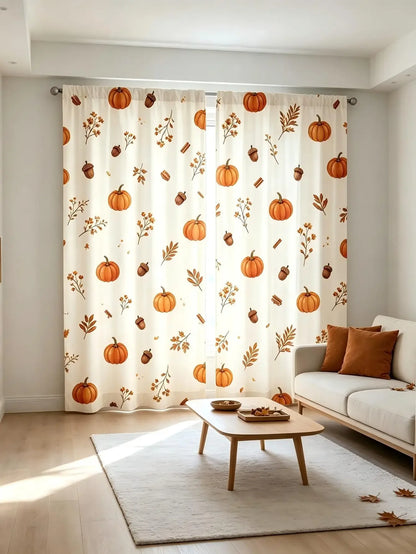 Set of 2 Pumpkin and Acorn Print Curtains