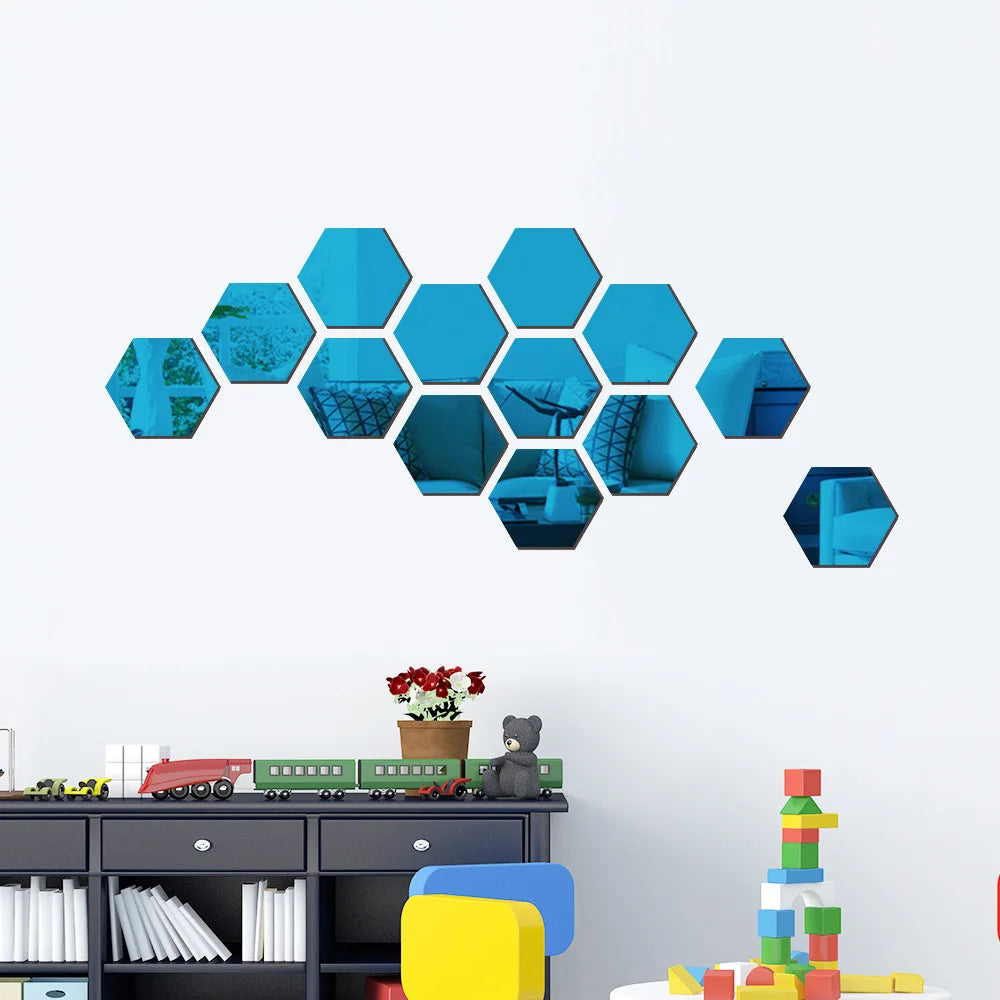 Set of 6/12 Hexagonal Mirror Wall Decals