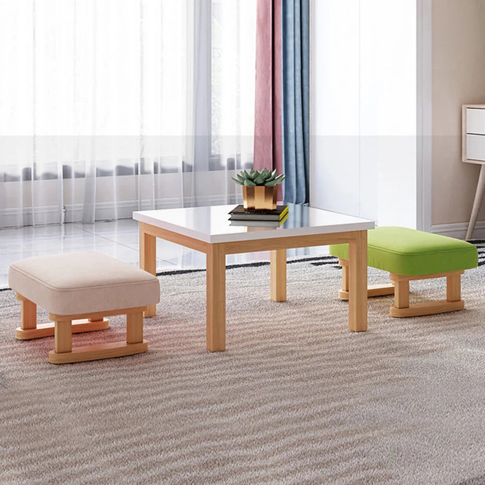 Solid Wood Rocking Footstool with Linen Cushion