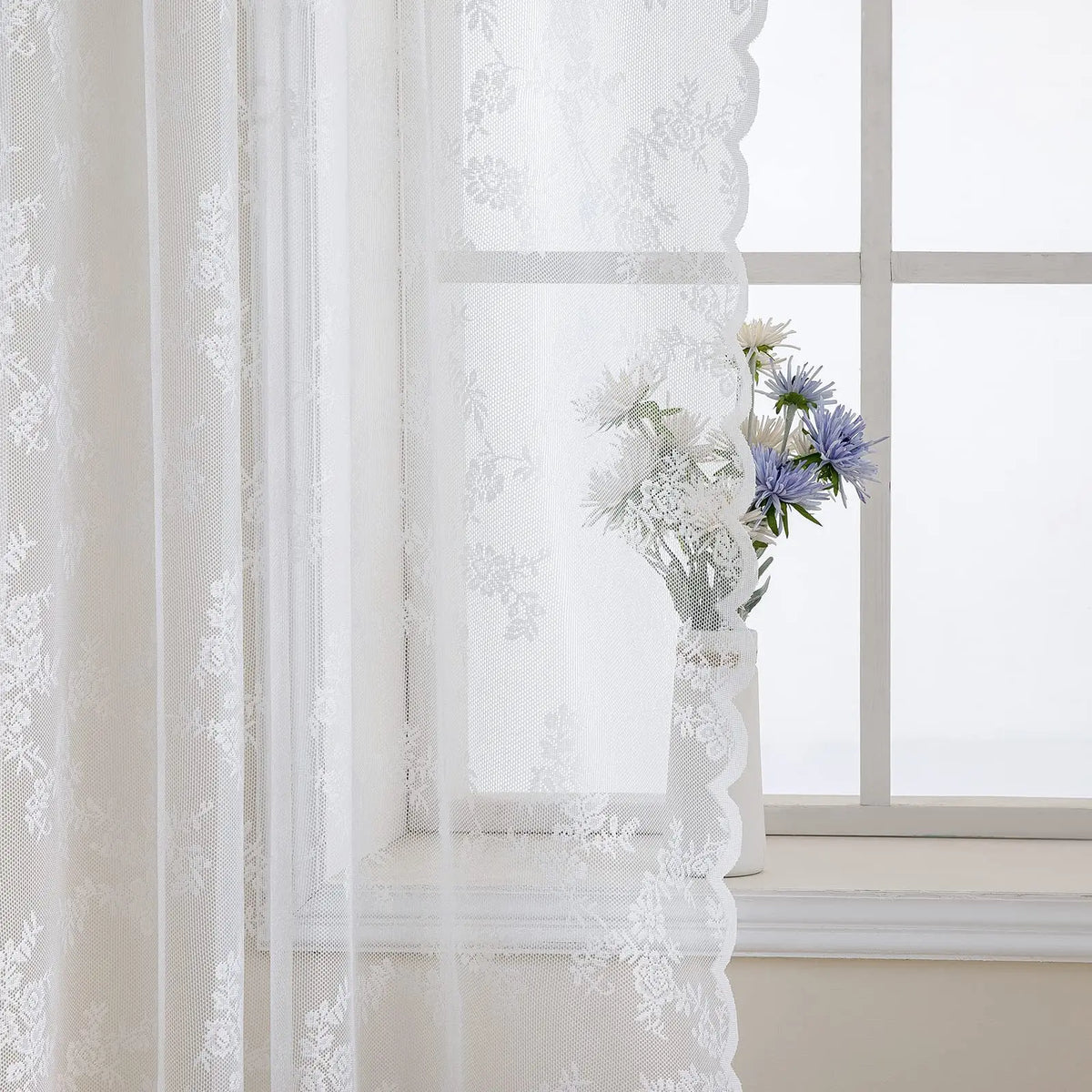 Vintage Embroidered Floral Lace Curtain Panel