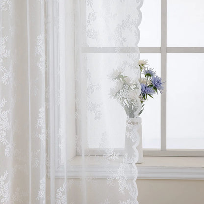 Vintage Embroidered Floral Lace Curtain Panel