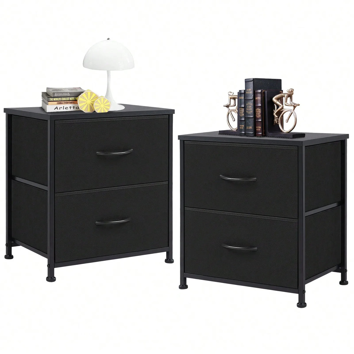 Set of 2 Two-Drawer Fabric Nightstands
