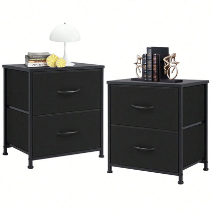 Set of 2 Two-Drawer Fabric Nightstands