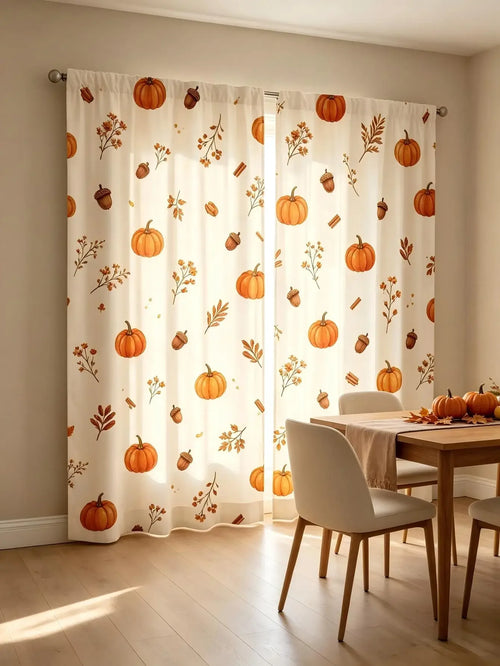 Set of 2 Pumpkin and Acorn Print Curtains