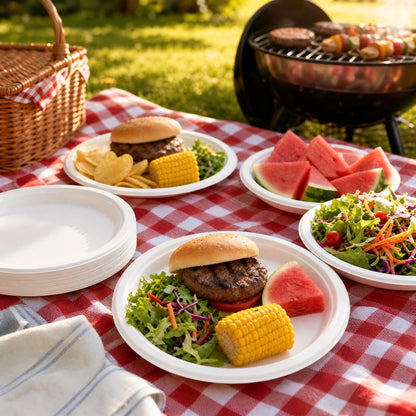 50-Pack 9-Inch Compostable Sugarcane Plates