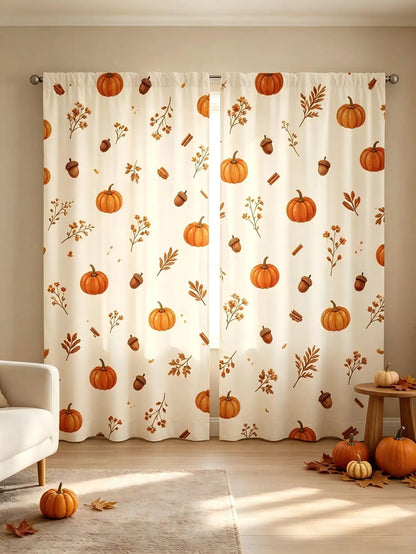 Set of 2 Pumpkin and Acorn Print Curtains