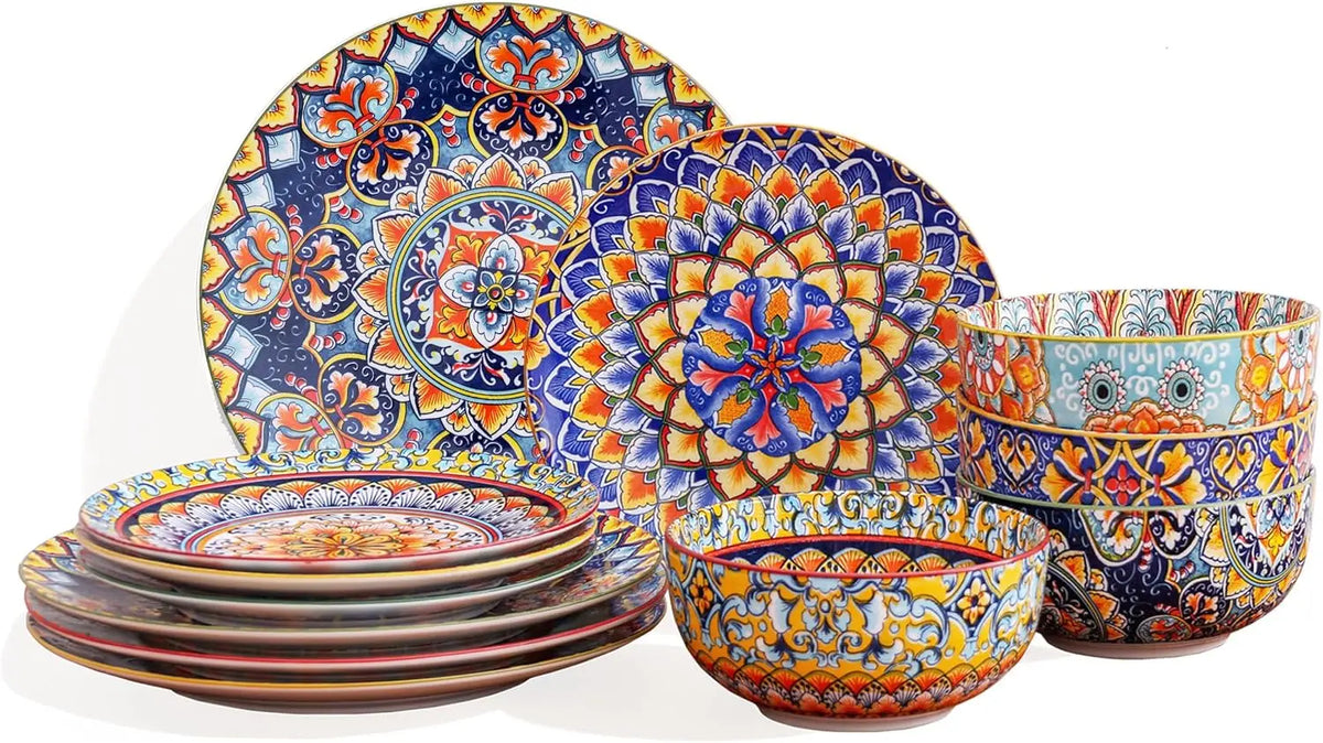 12-Piece Bohemian Porcelain Dinnerware Set for 4