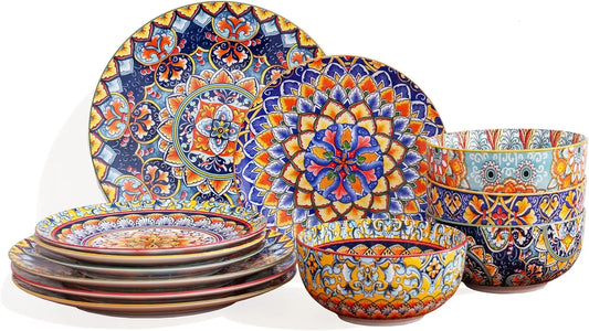 12-Piece Bohemian Porcelain Dinnerware Set for 4