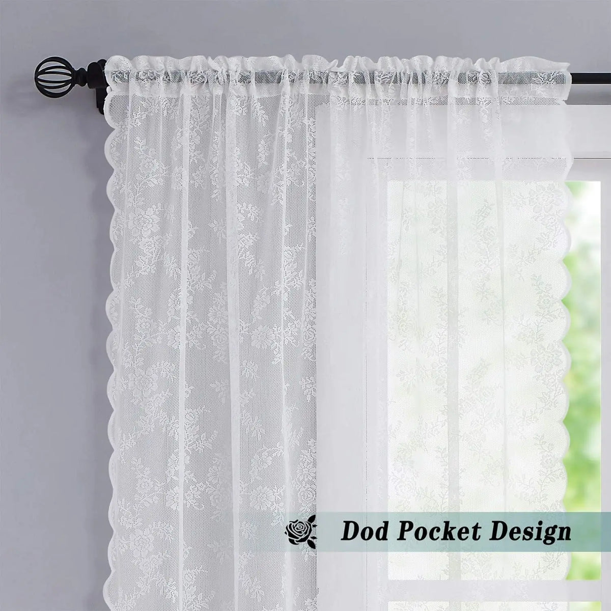 Vintage Embroidered Floral Lace Curtain Panel