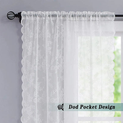 Vintage Embroidered Floral Lace Curtain Panel