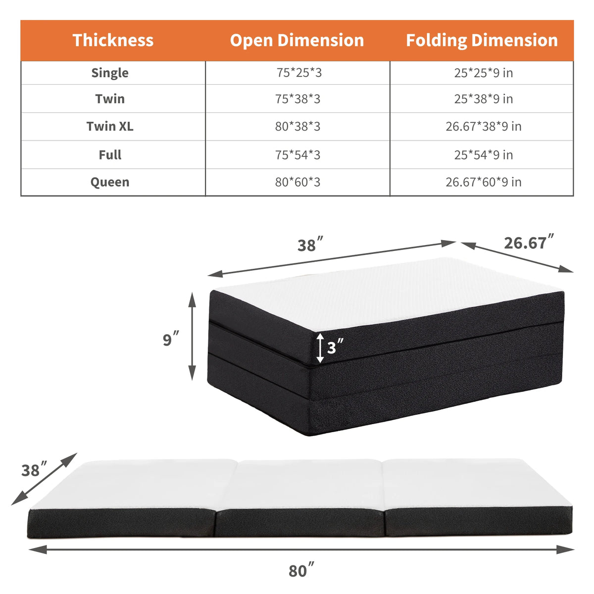 Tri-Fold Portable Floor Mattress