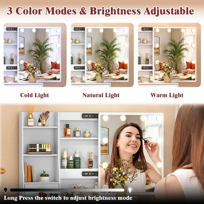 LED Mirror Vanity Table with Stool and Six Drawers
