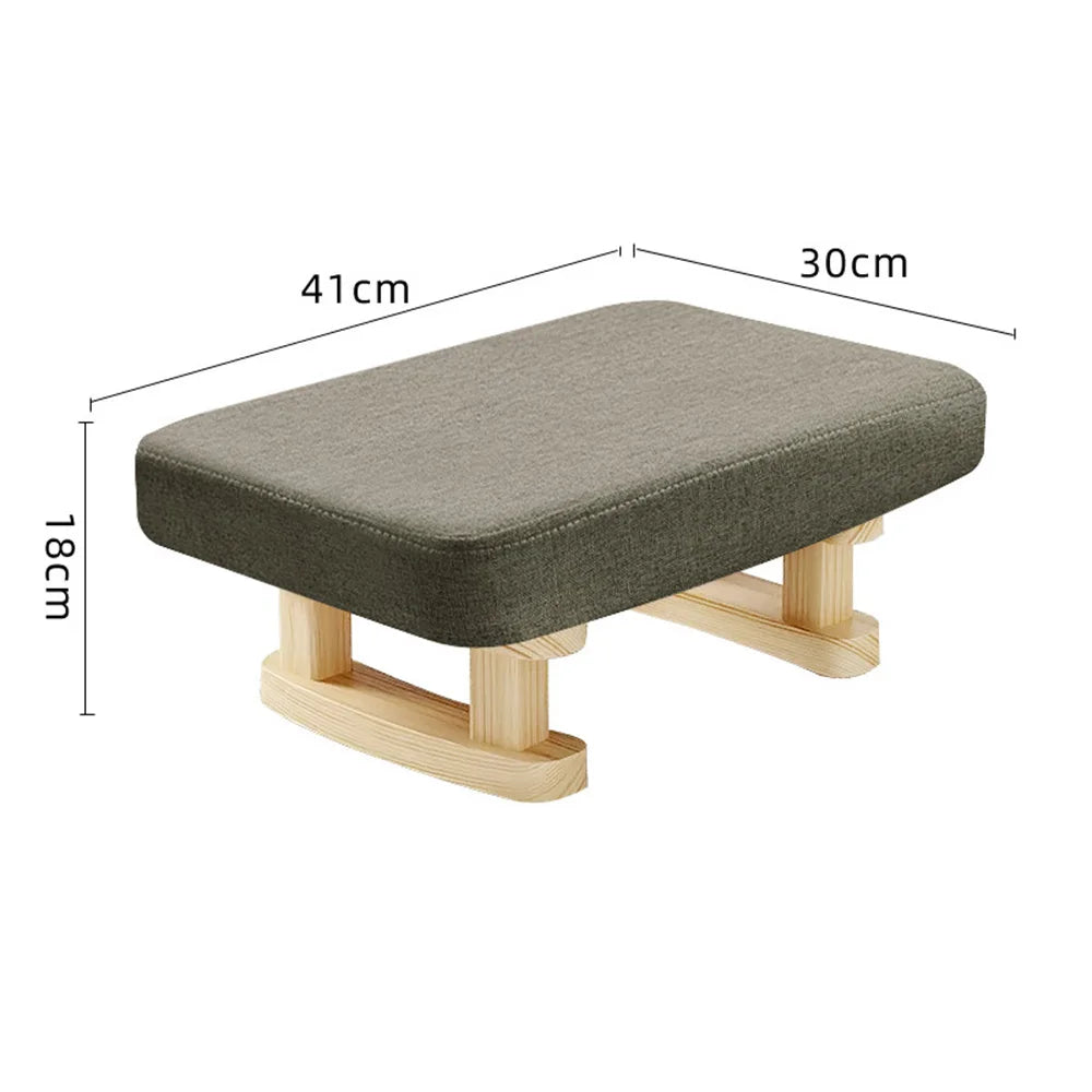 Solid Wood Rocking Footstool with Linen Cushion