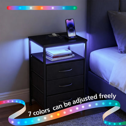 Three-Drawer Nightstand with Charging Station