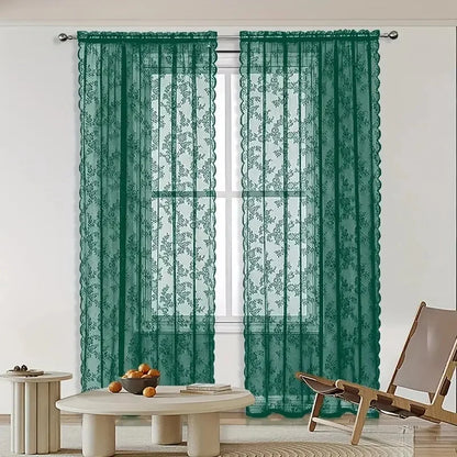 Vintage Embroidered Floral Lace Curtain Panel