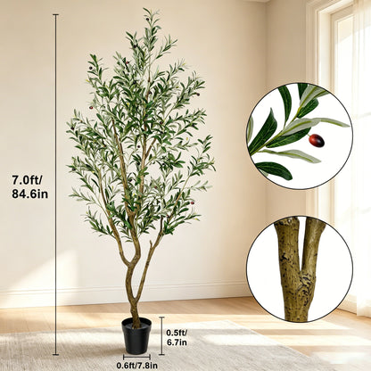 5.25–7.10-Foot Faux Olive Tree with Black Pot