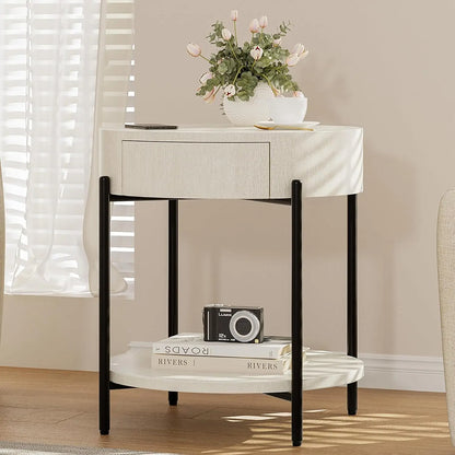 Round Bedside Table with Drawer