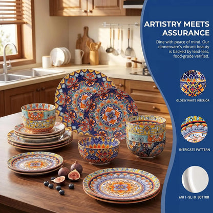 12-Piece Bohemian Porcelain Dinnerware Set for 4